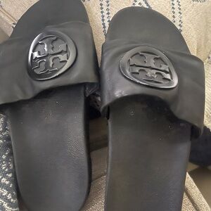 Tory Burch Black Logo Slide Sandals - Gloss Logo